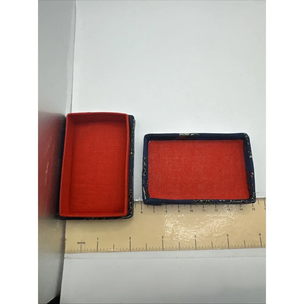 Set Of 2 Asian Ring Jewelry Box Compact Fabric Floral Portable - Rectangle